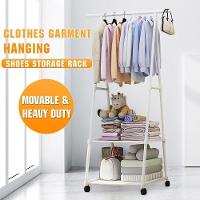 Guarda Roupa Suporte Organizador Cabideiro Portatil 2 Prateleiras Arara Carrinho Sapateira Branco - 5