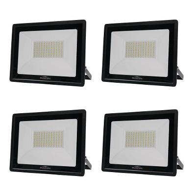 Kit 4 Refletor De Led Slim 100w Prova Dágua Preto Bivolt 3000k Quente