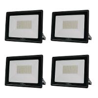 Kit 4 Refletor De Led Slim 100w Prova Dágua Preto Bivolt 3000k Quente - 1