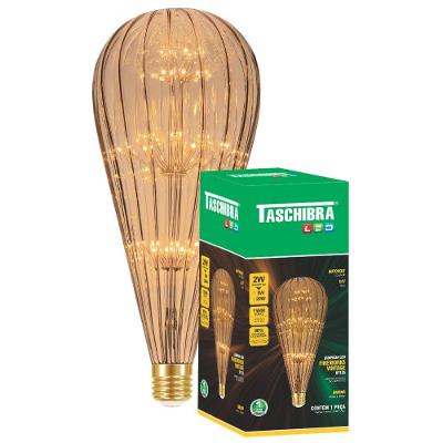 Kit 3 Lâmpadas Led Taschibra Vintage Fireworks Bt125 E27 Bivolt 2200k âmbar