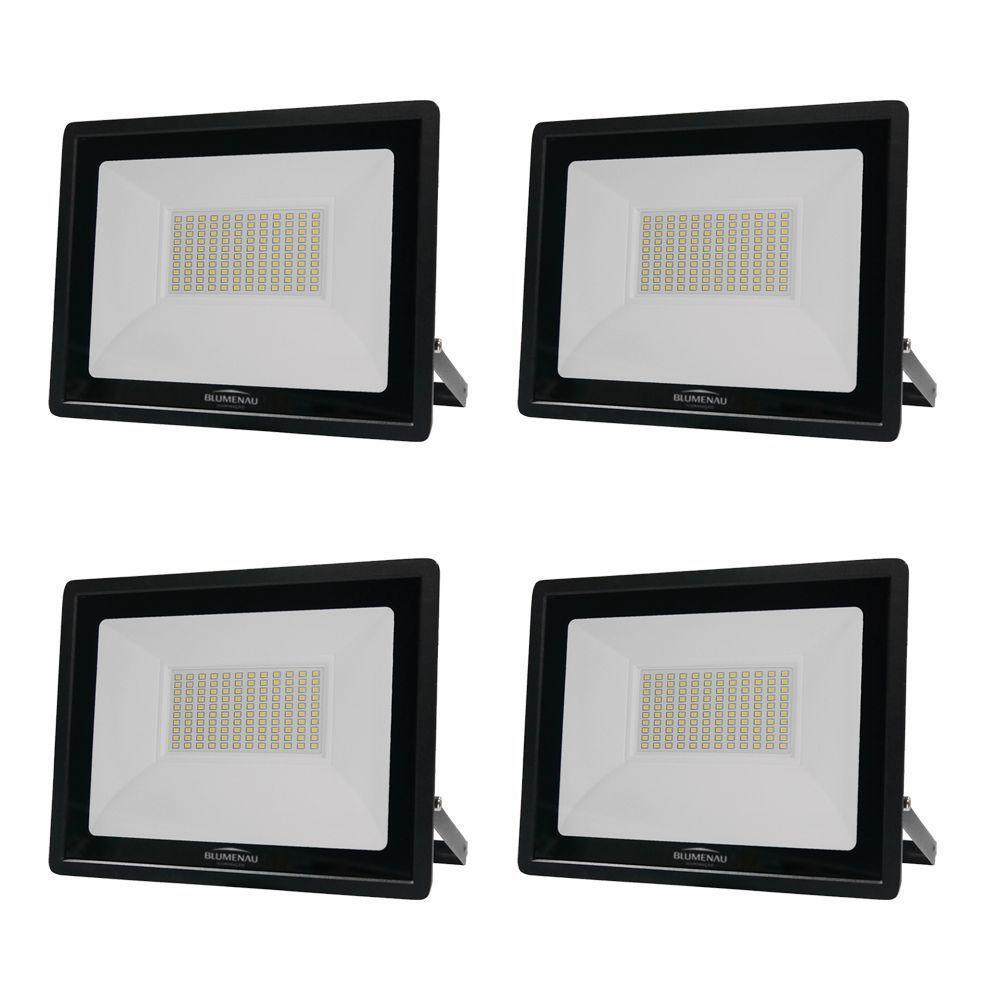 Kit 4 Refletor De Led Slim 100w Prova Dágua Preto Bivolt 6500k Frio - 1