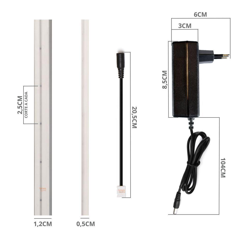 Kit 5 Metros Fita De Led Neon Taschibra 8w/m Ip65 12v Cores 6500k Frio - 7