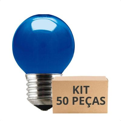 Kit 50 Lâmpadas Incandescente Bolinha Colorida 15w E27 Taschibra Azul 110v