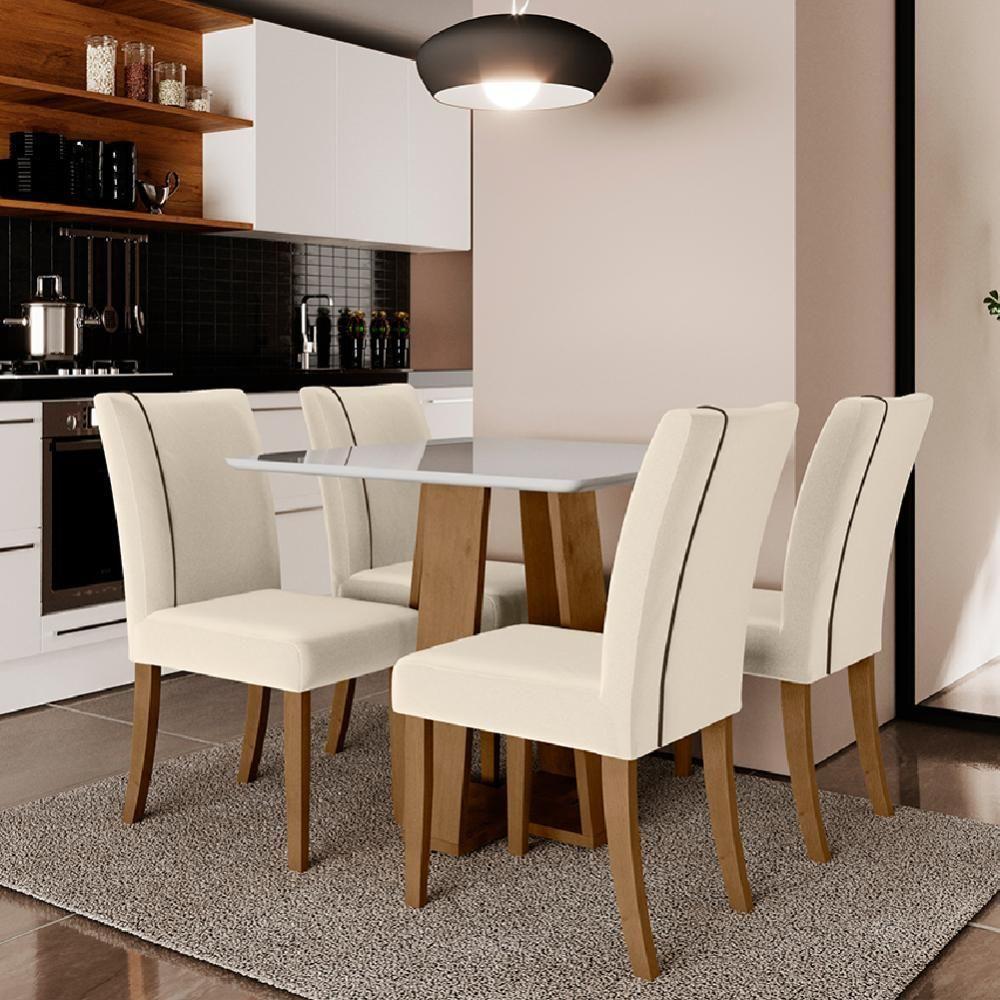 Conjunto de Mesa Sala de Jantar Atenas com 4 Cadeiras Carvalho-Off White-Bege 0,90m Quadrada Dobuê - 7