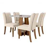 Conjunto de Mesa Sala de Jantar Atenas com 4 Cadeiras Carvalho-Off White-Bege 0,90m Quadrada Dobuê - 1