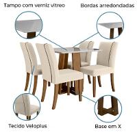 Conjunto de Mesa Sala de Jantar Atenas com 4 Cadeiras Carvalho-Off White-Bege 0,90m Quadrada Dobuê