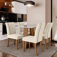 Conjunto de Mesa Sala de Jantar Atenas com 4 Cadeiras Carvalho-Off White-Bege 0,90m Quadrada Dobuê - 7
