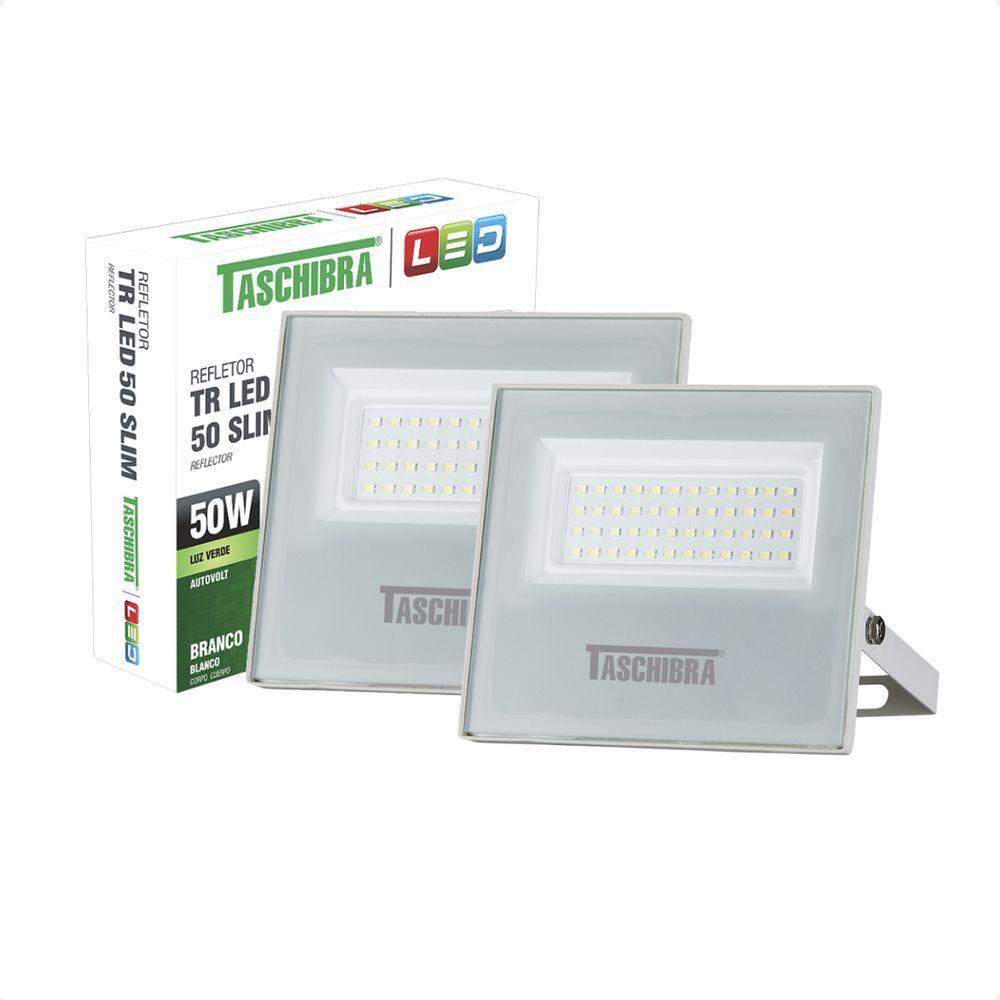 Kit 2 Refletores Taschibra Led Tr Slim 50w Verde Branco Bivolt - 2