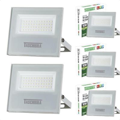 Kit 5 Refletores Taschibra Led Tr Slim 50w Verde Branco Bivolt