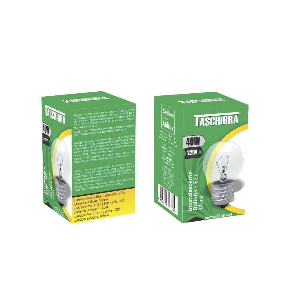 Kit 50 Lâmpadas Incandescente Taschibra Bolinha 40w E27 220v Clara - 1