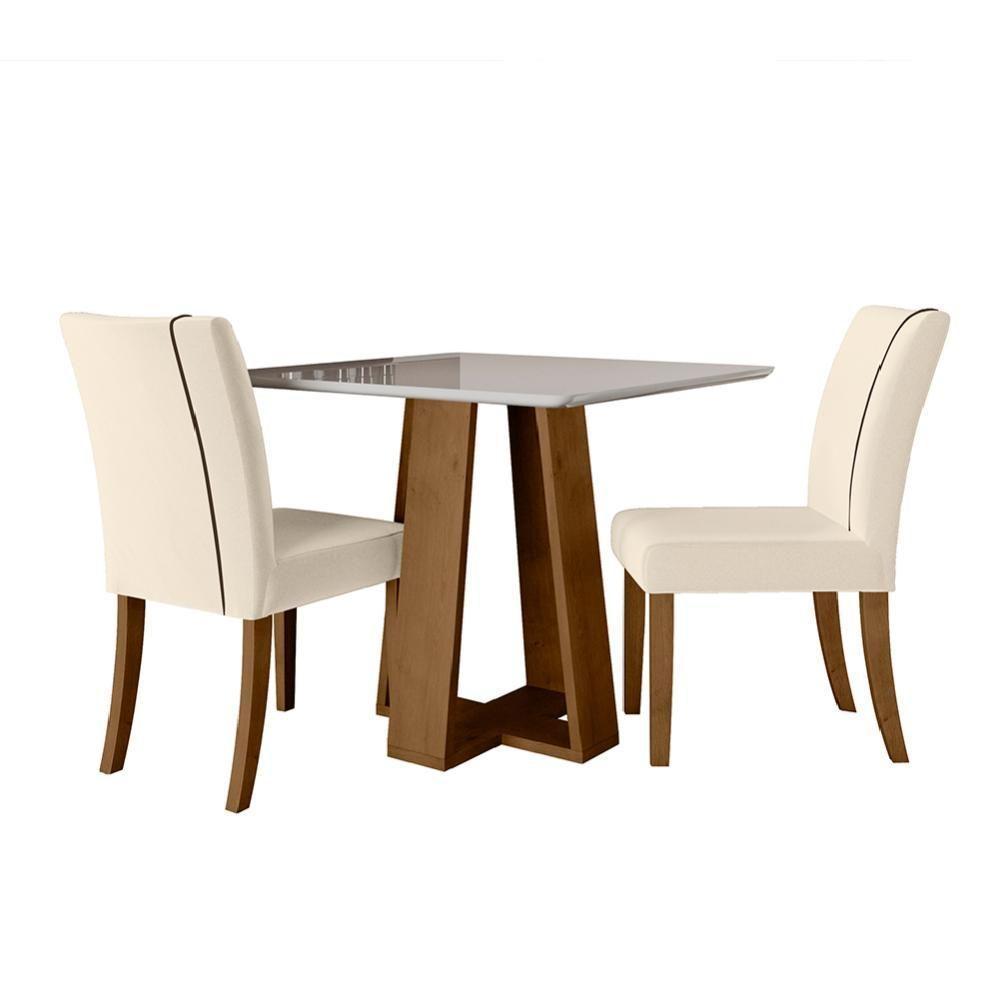Conjunto de Mesa Sala de Jantar Atenas com 2 Cadeiras Carvalho-Off White-Bege 0,90m Quadrada Dobuê - 2