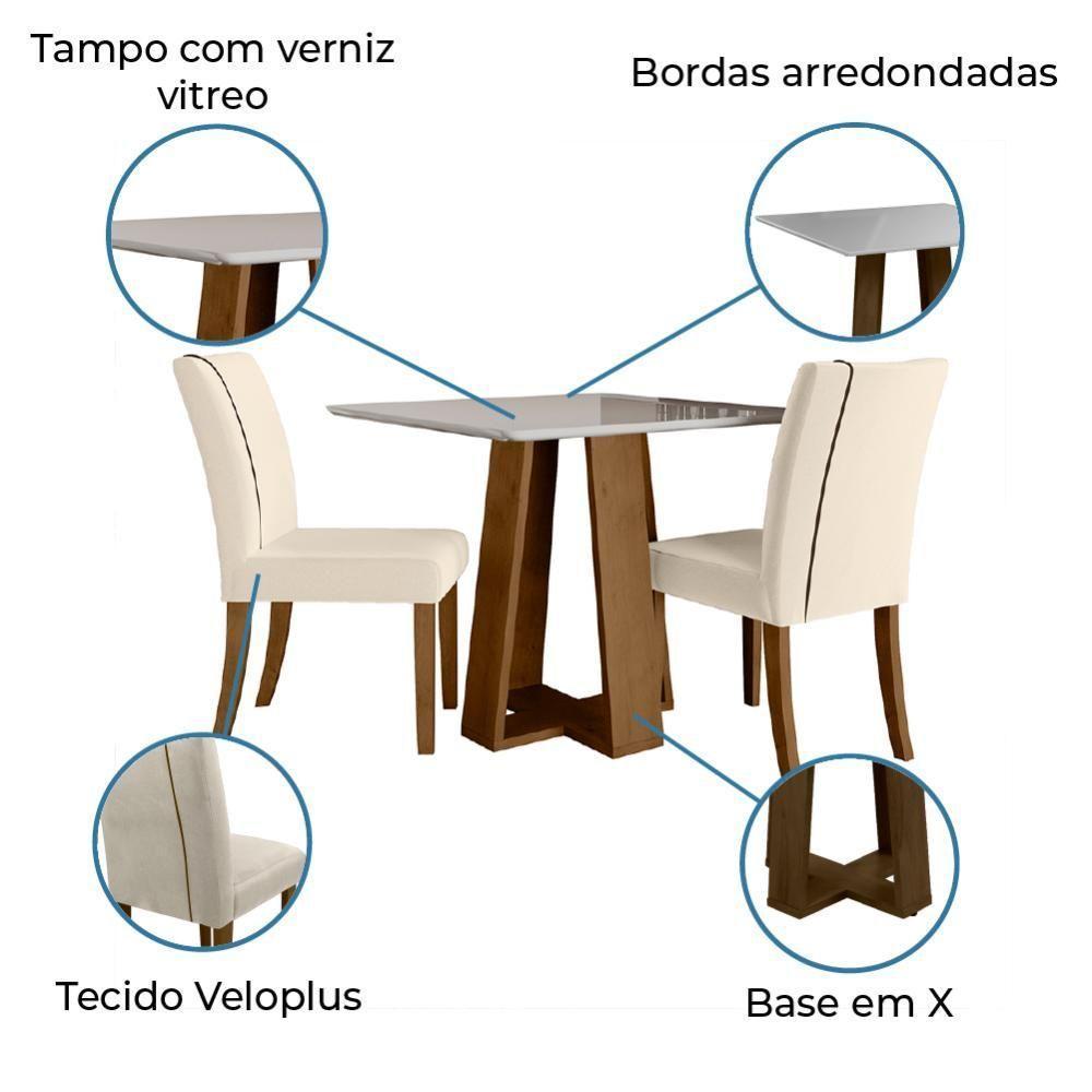 Conjunto de Mesa Sala de Jantar Atenas com 2 Cadeiras Carvalho-Off White-Bege 0,90m Quadrada Dobuê - 5