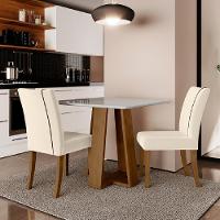 Conjunto de Mesa Sala de Jantar Atenas com 2 Cadeiras Carvalho-Off White-Bege 0,90m Quadrada Dobuê - 1