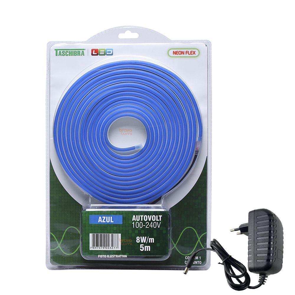 Kit 5 Metros Fita De Led Neon Taschibra 8w/m Ip65 12v Cores Azul - 1