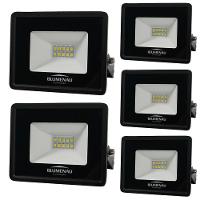 Kit 5 Refletor De Led Slim 10w Prova Dágua Preto Bivolt 6500k Frio - 1
