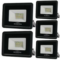 Kit 5 Refletor De Led Slim 20w Prova Dágua Preto Bivolt 3000k Quente - 1