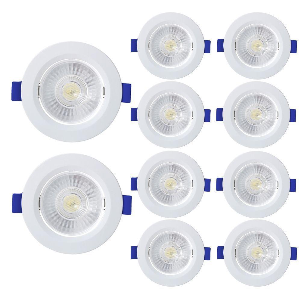 Kit 10 Spot De Led Embutir Slim Mr16 Redondo 6w Bivolt 3000k Quente - 1
