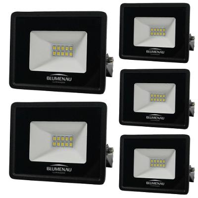 Kit 5 Refletor De Led Slim 10w Prova Dágua Preto Bivolt 3000k Quente