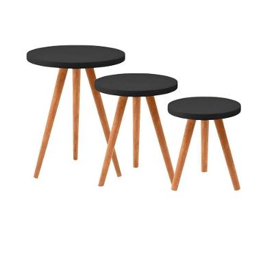 Conjunto Kit Com 3 Mesinhas Lateral De Canto Redonda Preto - Octavio Moveis