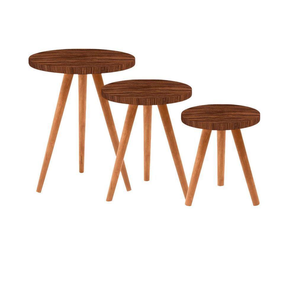 Conjunto Kit Com 3 Mesinhas Lateral De Canto Redonda Pau Ferro - Octavio Moveis - 1