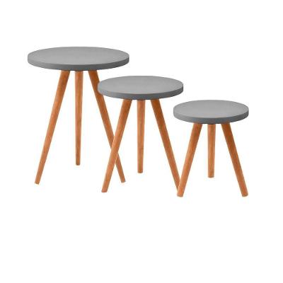 Conjunto Kit Com 3 Mesinhas Lateral De Canto Redonda Cinza - Octavio Moveis
