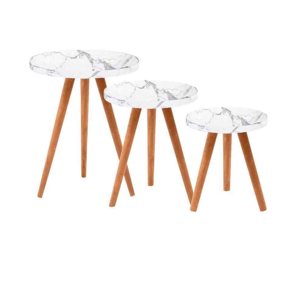 Conjunto Kit Com 3 Mesinhas Lateral De Canto Redonda Sala Estilo Granito - Octavio Moveis - 1