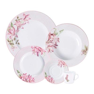 Aparelho De Jantar Tramontina Poème 20 Peças Em Porcelana Decorada