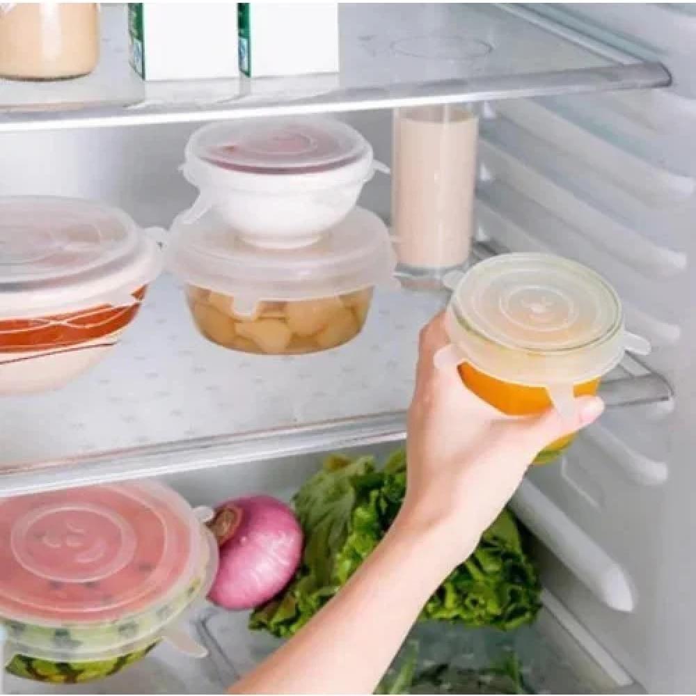 Kit 6 Tampas Ajustaveis Silicone Flexivel Potes Panelas Kit Jogo Latas Tampa Redonda Quadrada - 6