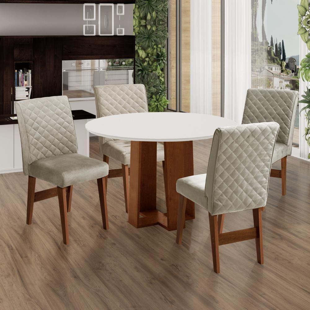 Conjunto De Mesa Sala De Jantar 4 Cadeiras Redonda 1,03m Athenas Cedro/areia Cedro / Off White - 10