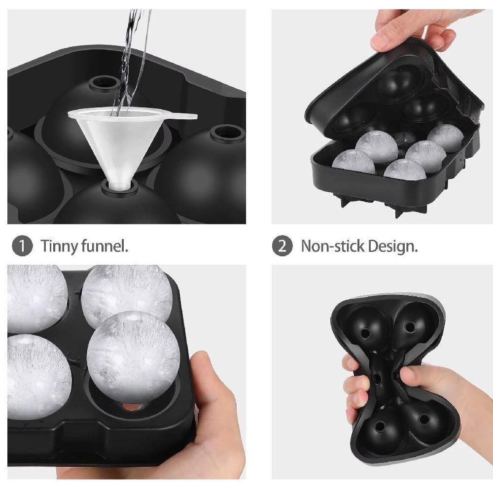 Forma Gelo Bola Esfera Grande Silicone Bola 4 Em 1 Gigante Whisky Drinks Com Funil Frutas Bar Festa - 7