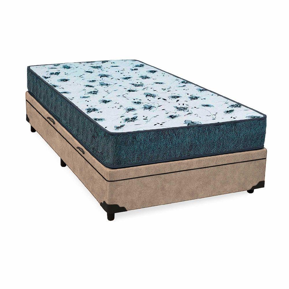 Cama Box Baú Solteiro 88 Suede Bege Com Colchão Alegro Espuma D28 Cinza 58x88x188 - 1