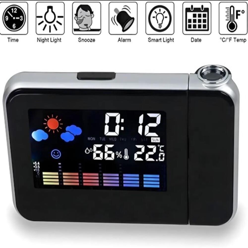 Relogio Projetor Despertador Led Digital Hora Temperatura Estacao Metereologica Mesa Giratorio - 6