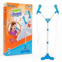 Kit Microfone Infantil Duplo Com Pedestal Conecta No Celular Som E Luz Led Karaoke Rock Hero Squad - 1