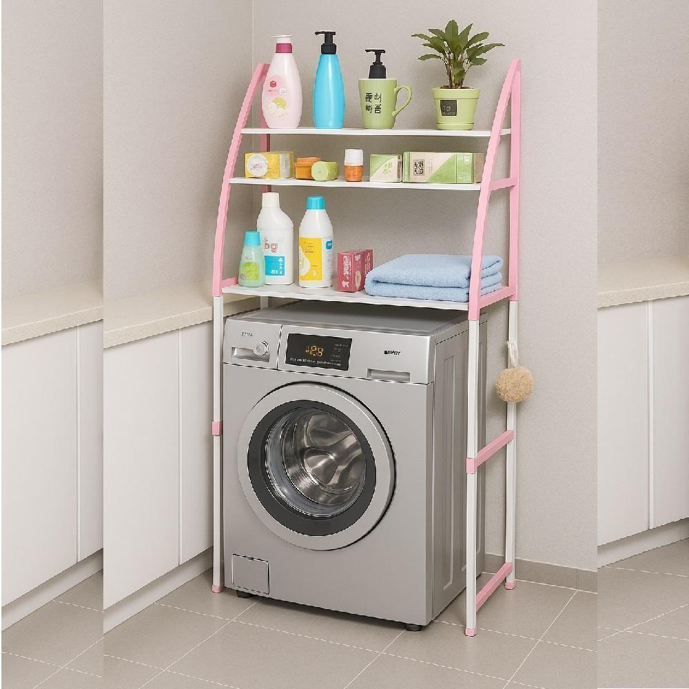 Estante Rack Organizadora Multiuso Com 3 Prateleiras Lavanderia Banheiro Cozinha Portatil Rosa - 2