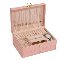 Maleta Porta Joias Organizador Com Gaveta 2 Andares Brincos Aneis Pulseiras Relogio Viagem Rosa - 3