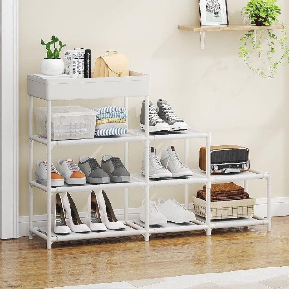 Estante Organizadora Multiuso Rack Sapateira 8 Prateleiras Armario 3 Andares Com Cesto Porta Preto - 3