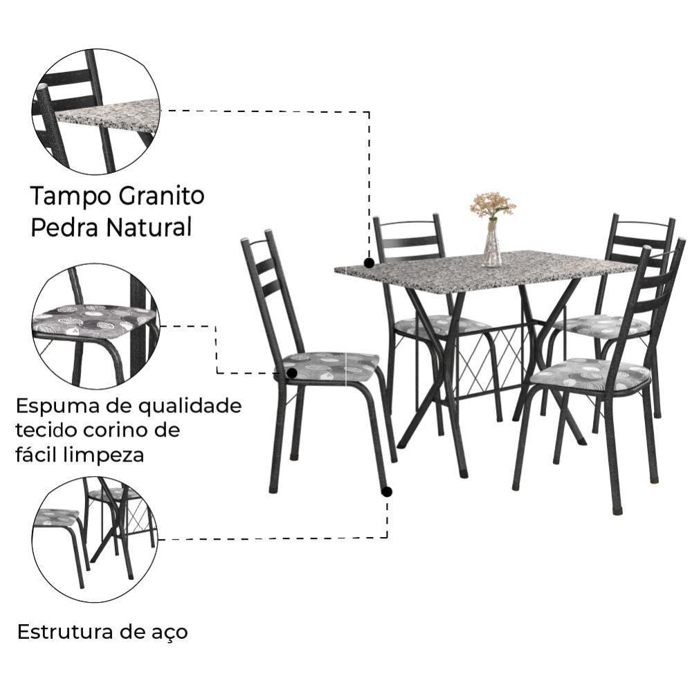 Conjunto De Mesa Itália New Com 4 Cadeiras 1,00m Artefamol Dark/granito Craquelado Dark - 3