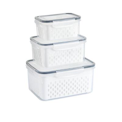 Kit 3 Potes Organizadores Hermetico Com Cesto Drenagem Grande Multiuso Profissional Geladeira