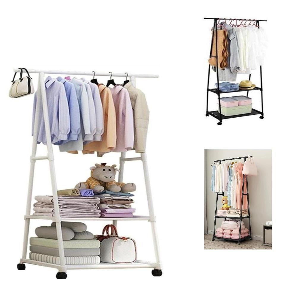 Guarda Roupa Suporte Organizador Cabideiro Portatil 2 Prateleiras Arara Carrinho Sapateira Preto - 2