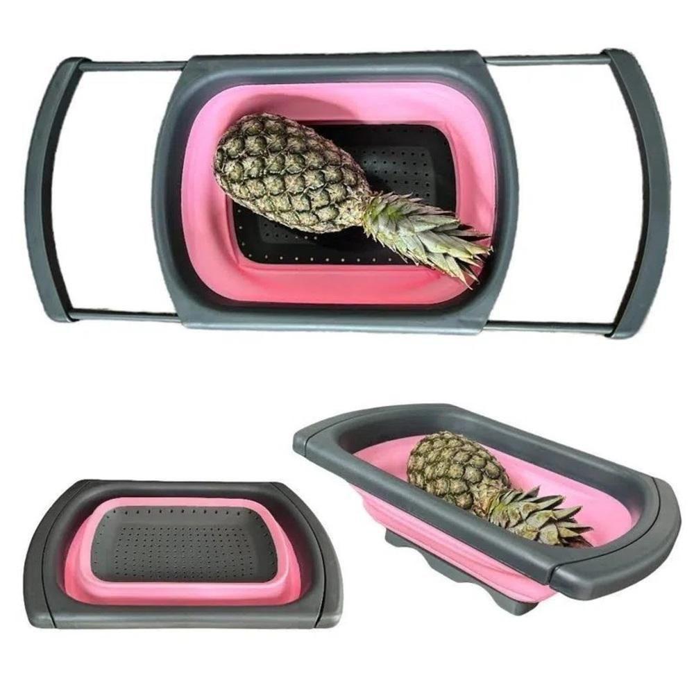 Escorredor Massas E Macarrao Com Alca Retratil Pia Silicone Legumes Frutas Ajustavel Verde - 5