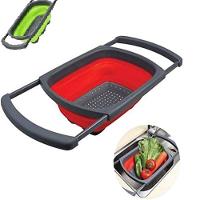 Escorredor Massas E Macarrao Com Alca Retratil Pia Silicone Legumes Frutas Ajustavel Verde - 3