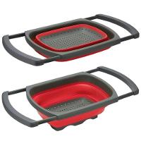 Escorredor Massas E Macarrao Com Alca Retratil Pia Silicone Legumes Frutas Ajustavel Verde