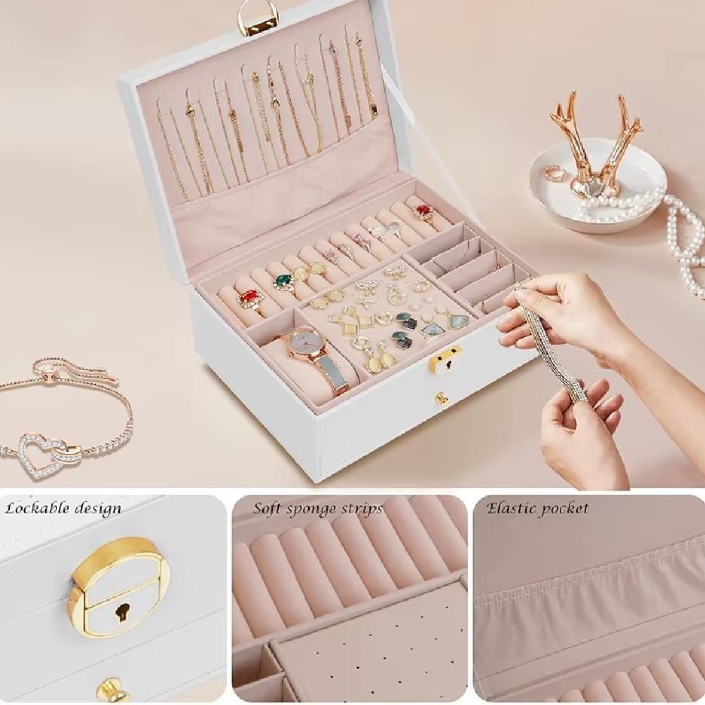 Maleta Organizador Joias Com Gaveta Portatil 2 Andares Brincos Aneis Relogio Viagem Luxo Branco - 4