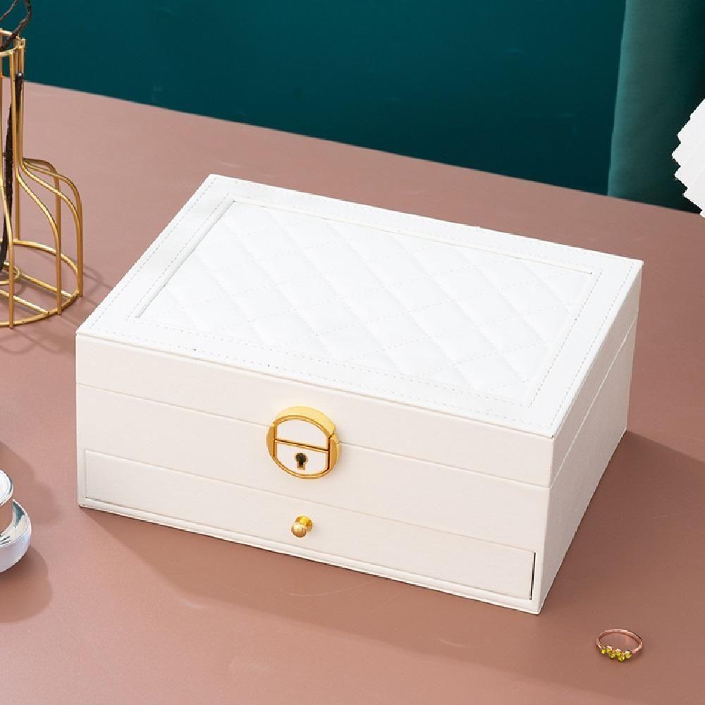 Maleta Organizador Joias Com Gaveta Portatil 2 Andares Brincos Aneis Relogio Viagem Luxo Branco - 7