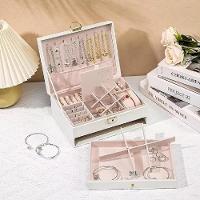 Maleta Organizador Joias Com Gaveta Portatil 2 Andares Brincos Aneis Relogio Viagem Luxo Branco - 2