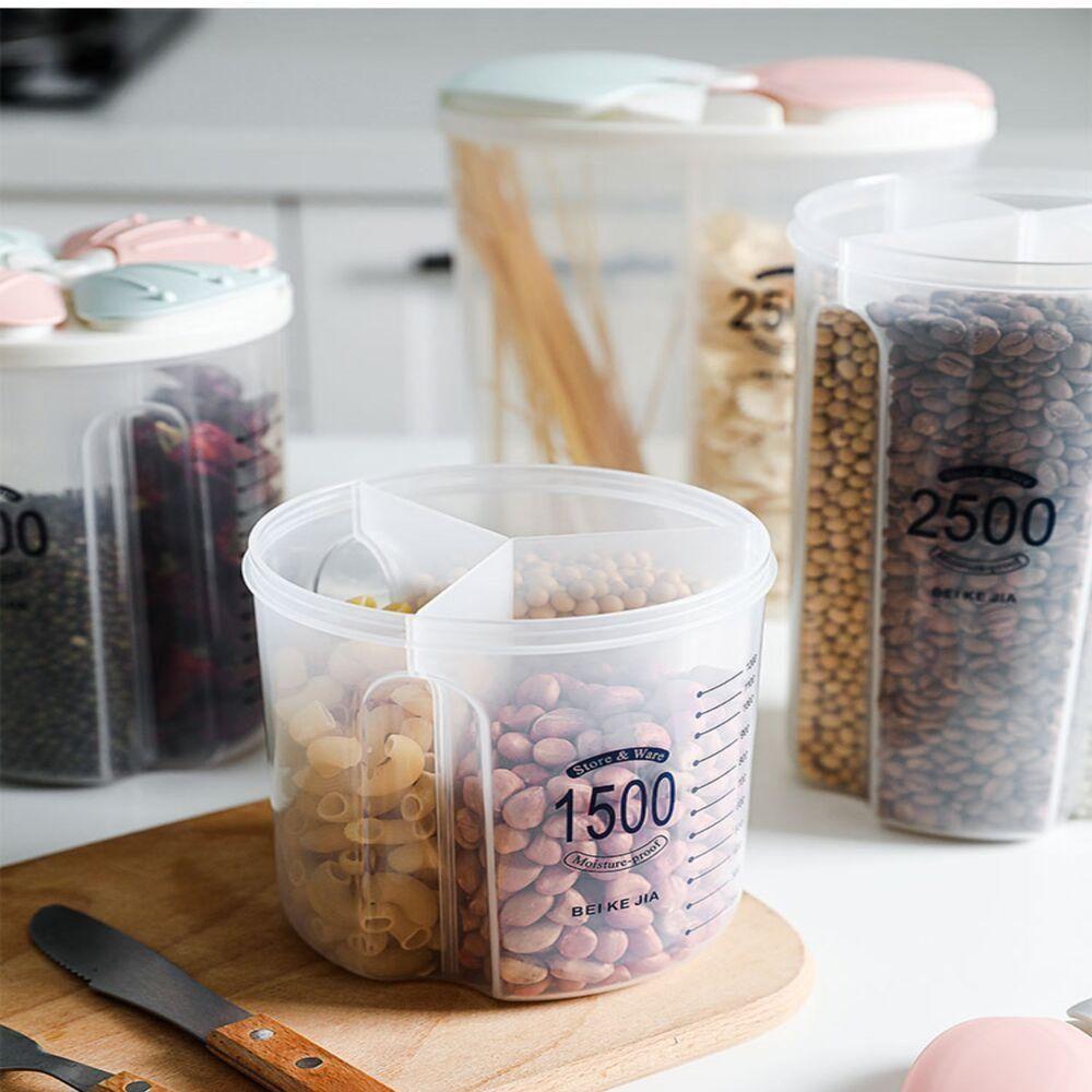 Porta Mantimentos Triplo Pote Alimentos 3 Em 1 Divisorias Dispenser Lavanderia Sabao Em Pó Medidor - 8