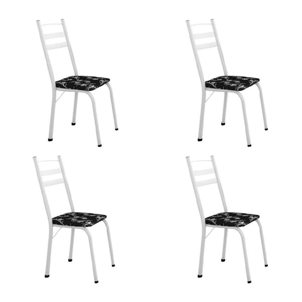 Conjunto Com 4 Cadeiras Tubular Itália Artefamol Branco Branco / Floral Preto - 1
