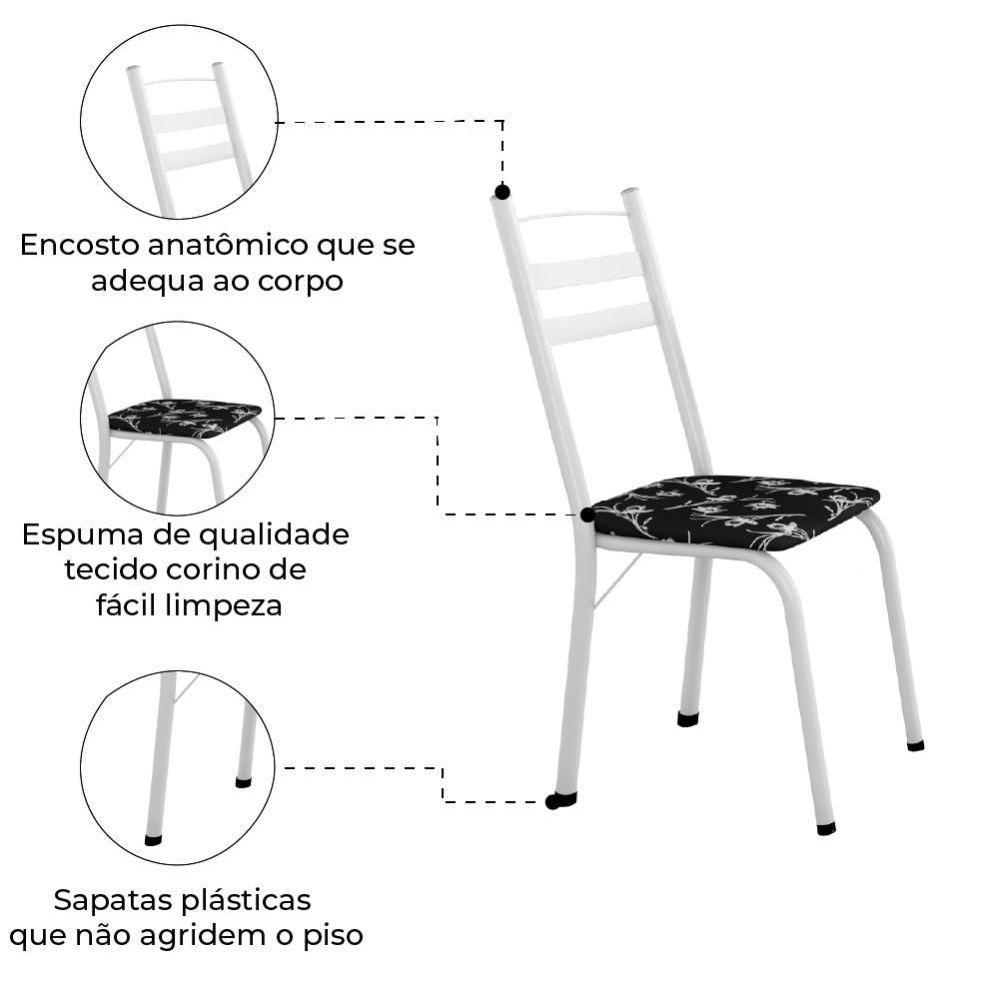 Conjunto Com 4 Cadeiras Tubular Itália Artefamol Branco Branco / Floral Preto - 3