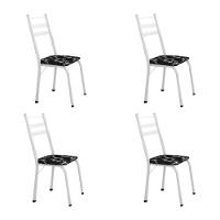 Conjunto Com 4 Cadeiras Tubular Itália Artefamol Branco Branco / Floral Preto - 1