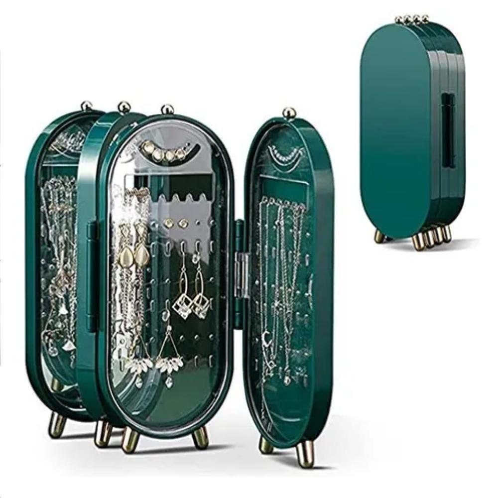 Porta Joias Dobravel Espelho 3 Compartimentos Acrilico Organizador Caixa Armazenadora - 2